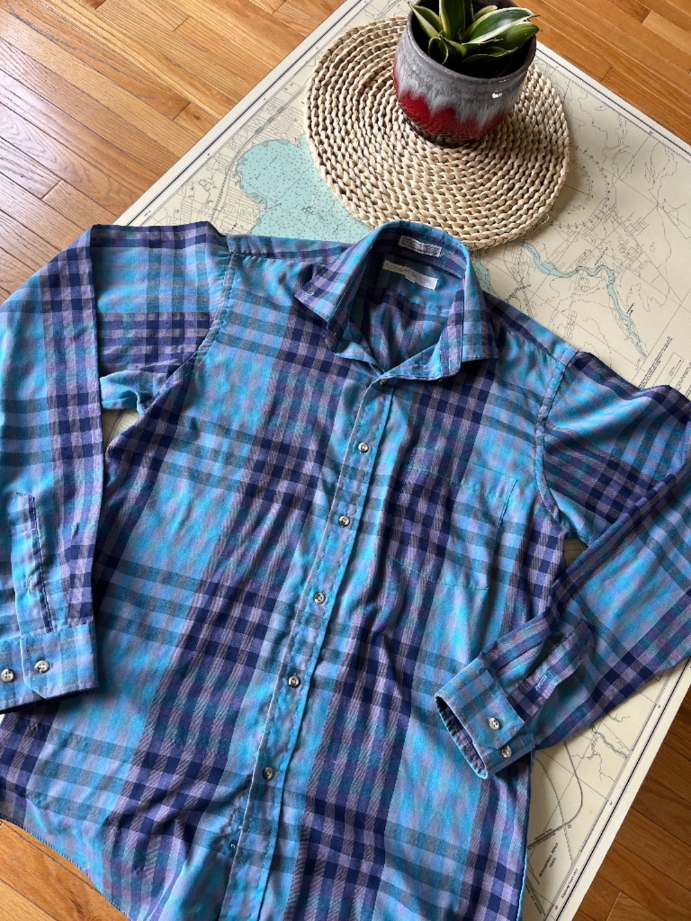 Vintage Loren Scott Blue Plaid Button Up Shirt